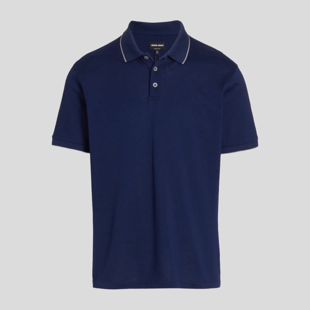 🆕 👕 Giorgio Armani Jersey Cotton Polo Shirt Size: E 58 Color: Navy/Grey